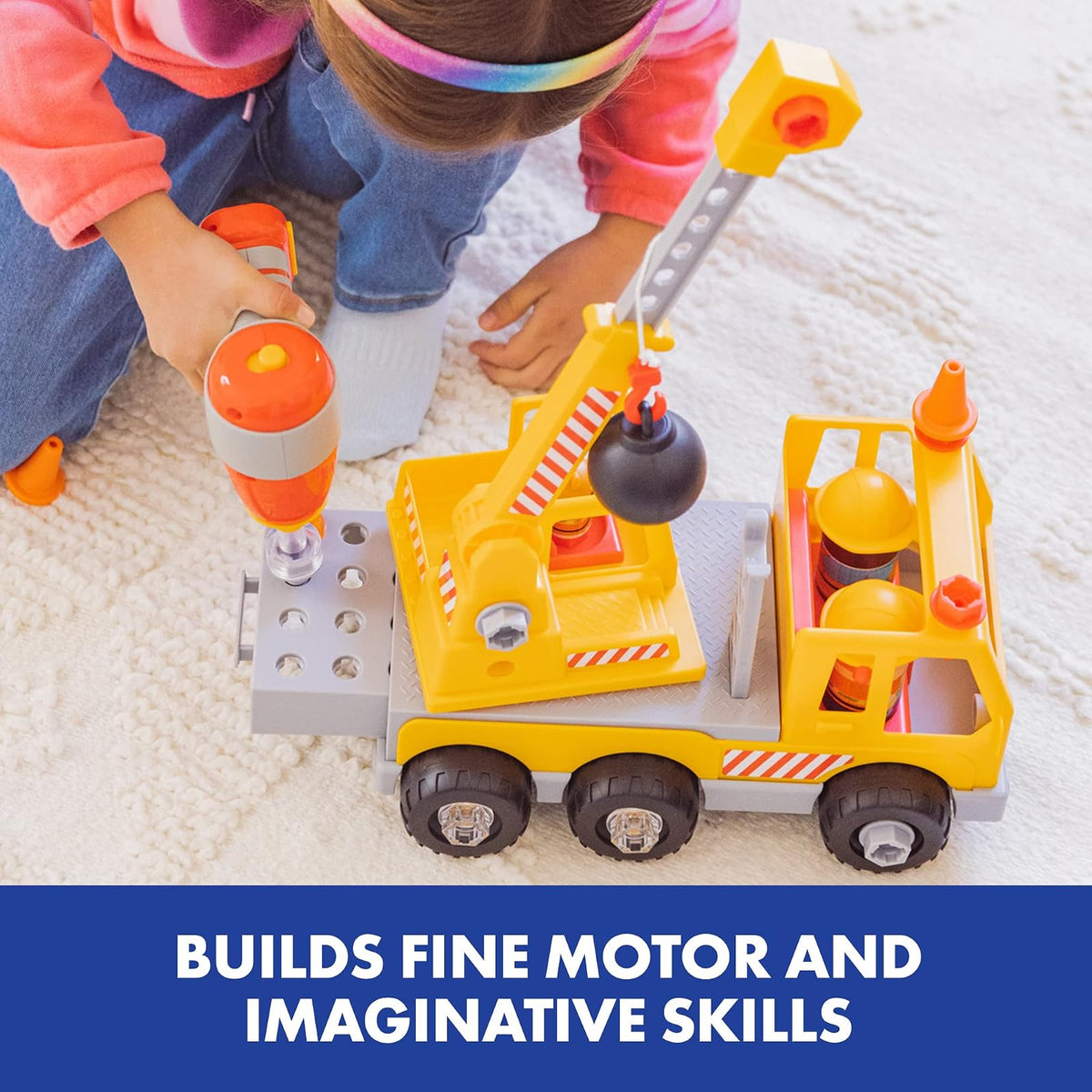 Educational Insights Design & Drill Bolt Buddies Crane Juguete Desarmable con Taladro Eléctrico, Juguete Preescolar Stem, Niños y Niñas Mayores de 3 años