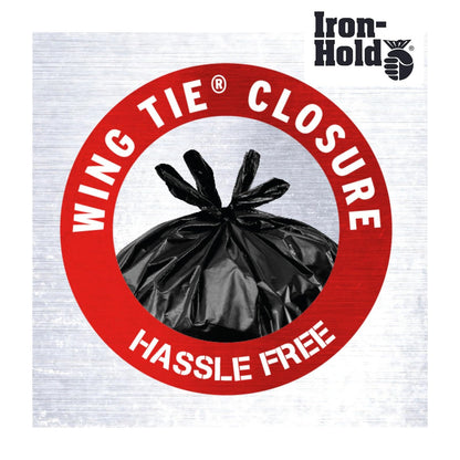 Iron Hold 1416608 Black 45 Gallon 3 mil thickness, Wing Tie, Heavy Duty Trash Can Liners from Berry, 18ct