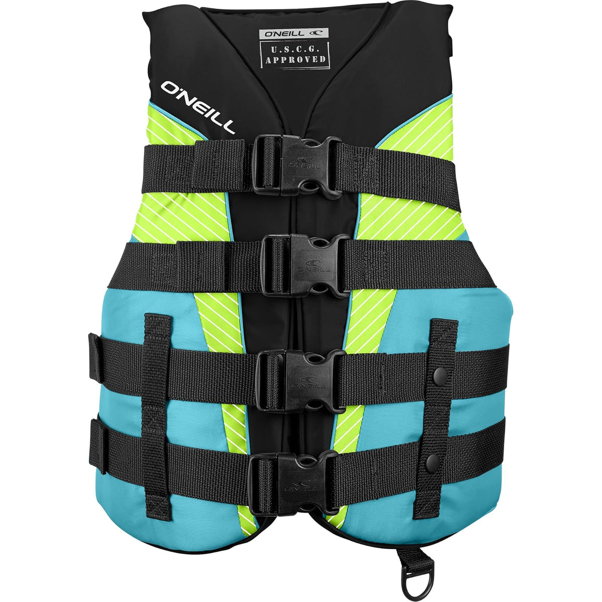 Chaleco Salvavidas para Mujer Superlite USCG de O'Neill - Negro - turquesa - lima: turquesa - M - Chaleco