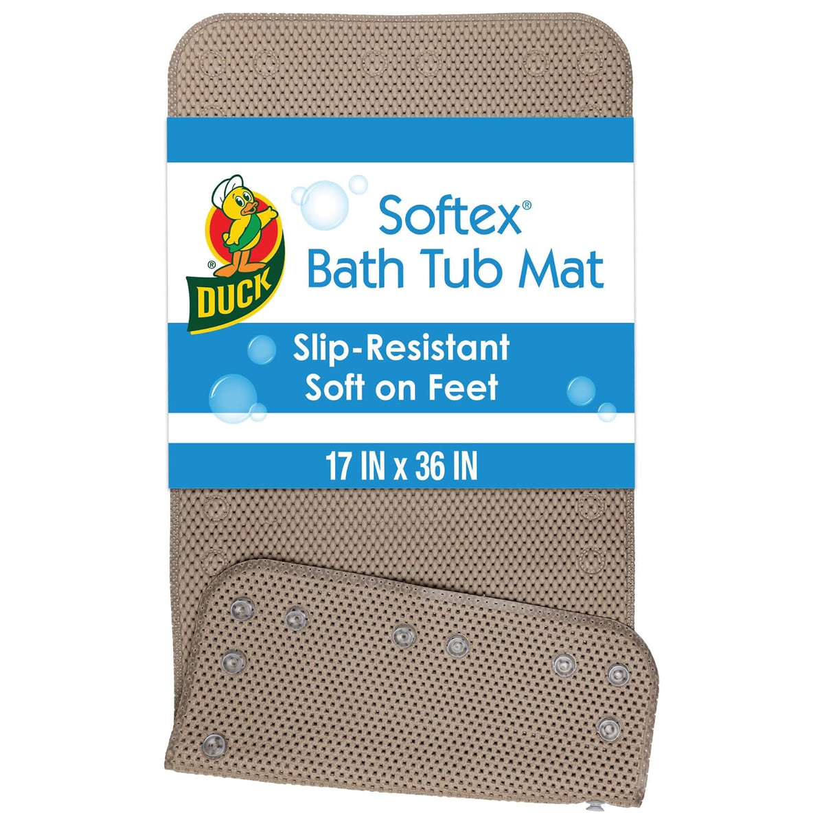 Duck Softex Tapete de Baño Antideslizante 442097 | Gris pardo, 17 x 36 pulg, lavable a máquina, rectangular, telas - gris topo