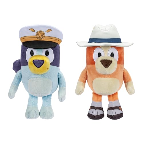 Bluey - Paquete de 2 Animales de Peluche de 16 a 23 Pulgadas, Juguetes de Peluche Suaves, capitán y Festivos, Animales de Peluche para niños a Partir de 3 años