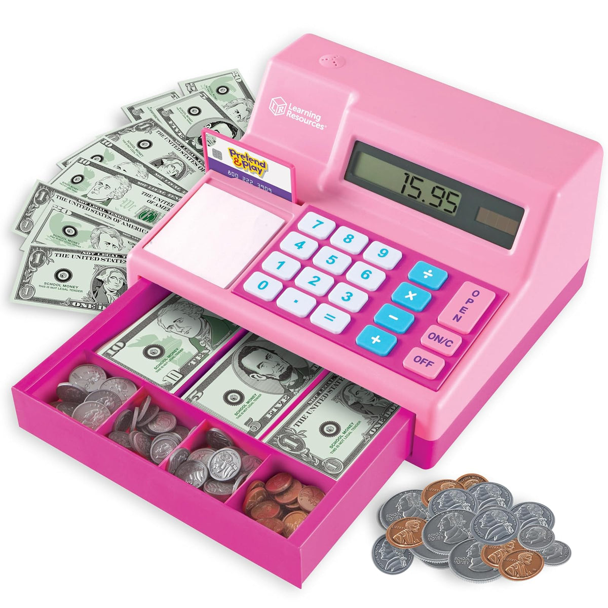 Learning Resources Caja Registradora de Juguete con Calculadora, 73 Piezas - Rosa