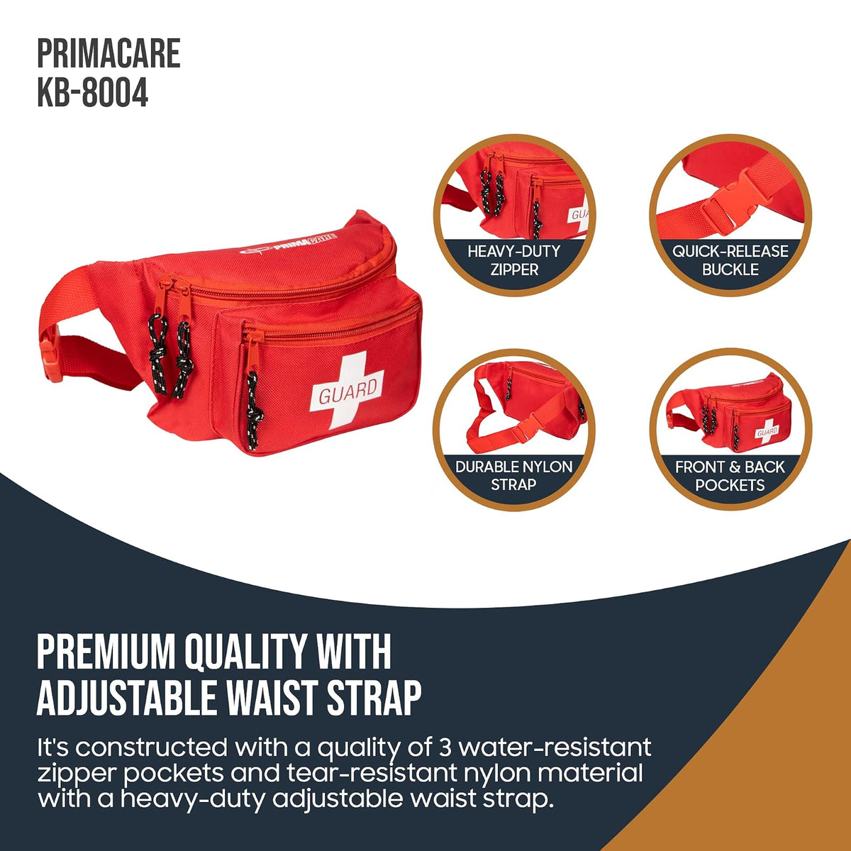 Primacare KB-8004 Riñonera Vacía de Primeros Auxilios para Emergencia, 8 x 5 x 3 Pulgadas, Rojo
