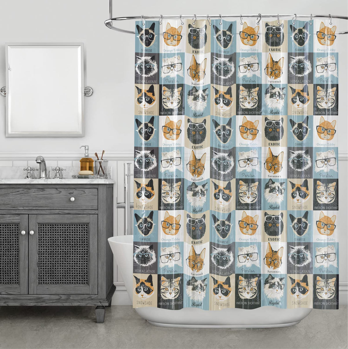 Splash Home - Cortinas de Ducha Impermeables de plástico PEVA 5G con diseño de Calibre 4, Forro Ligero con 12 Agujeros de Metal inoxidables de 70 x 72 Pulgadas, Resistentes al Agua para baño, 70 x 72 - Hazel, Hielo