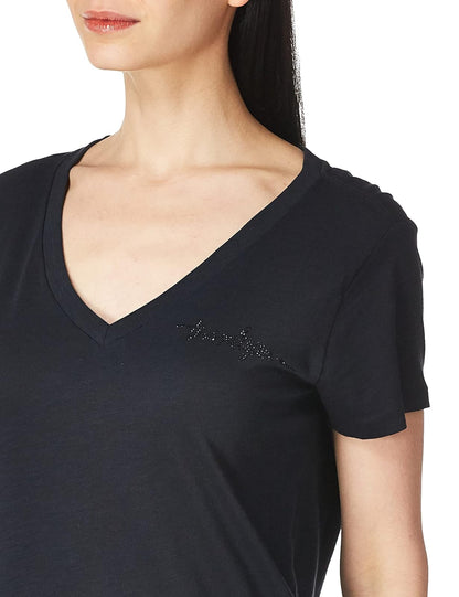 True Religion Crystal Caviar - Playera de Manga Corta con Cuello en V CamisetaMujer