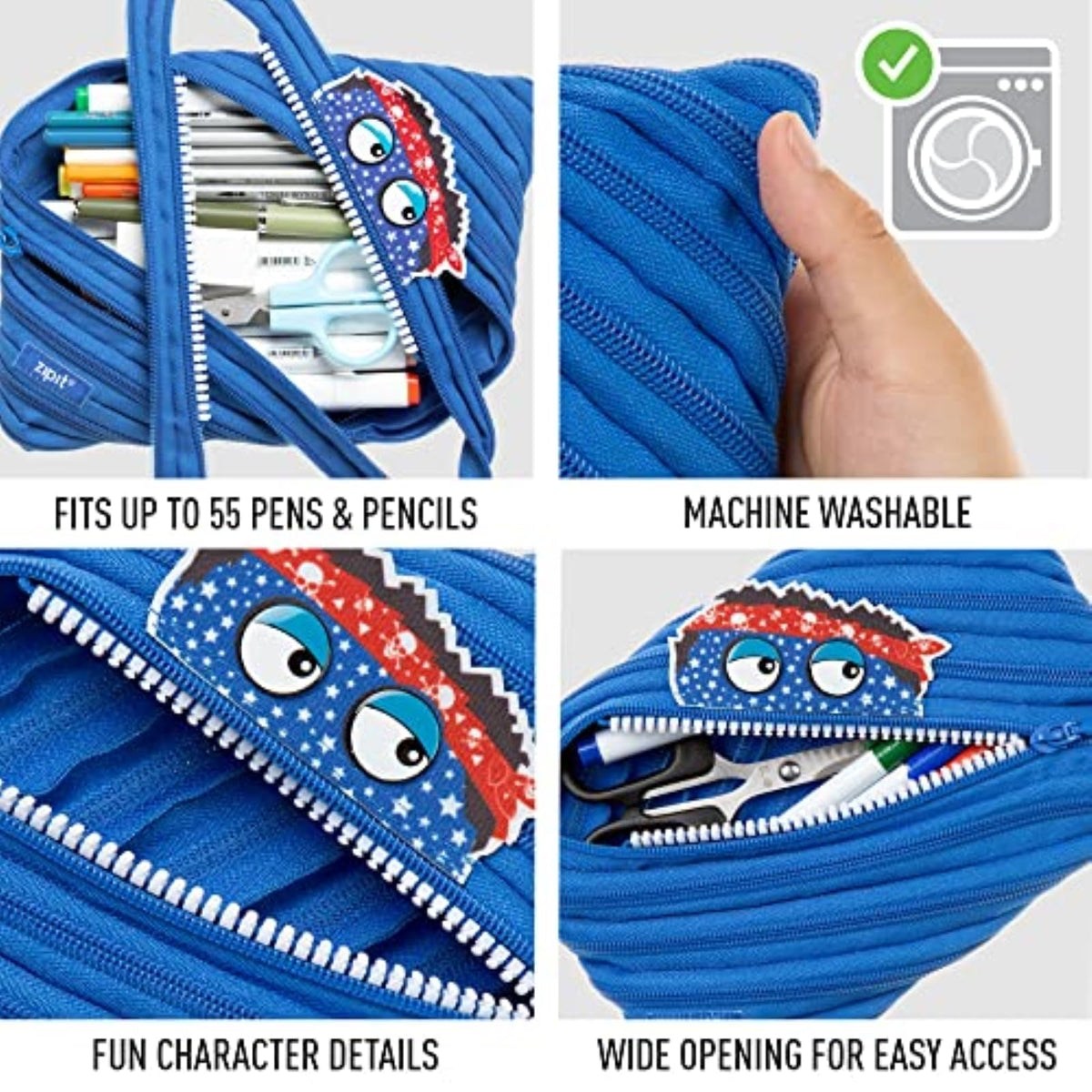 Zipit ZTMJ-AR-ACE 9" x 6" Talking Monstar Jumbo Pencil Case, Blue