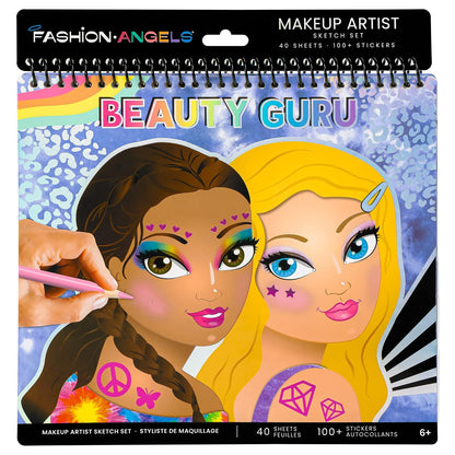Fashion Angels - Portafolio de bocetos de Maquillaje y diseño de Cabello (11452) para Principiantes, Cuaderno de bocetos con Plantillas y calcomanías para Edades de 6 años en adelante