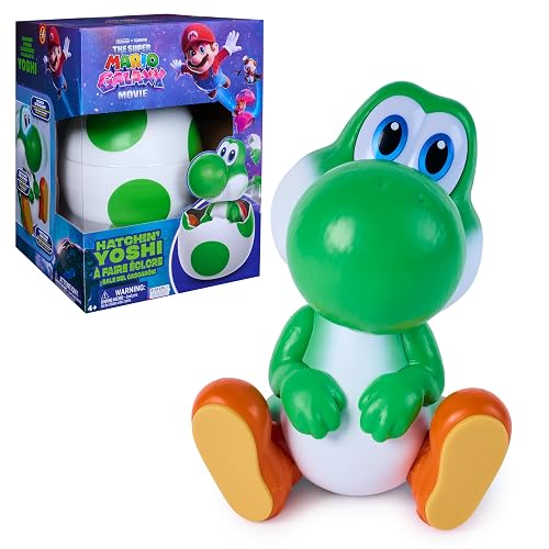 ¡Yoshi Sale del cascarón!, Super Mario Galaxy: La película, Figura de acción interactiva de Huevo de Yoshi con Sonidos, a Partir de 4 años, Pilas Incluidas