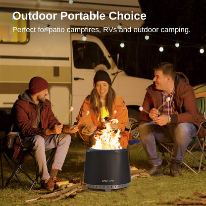 EAST OAK Camber - Hoguera sin Humo de 17 Pulgadas, Acero Inoxidable para chimeneas Exteriores de leña, portátil, pequeña Hoguera con póker, Soporte y Hoguera extraíble para Patio, carbón de leña