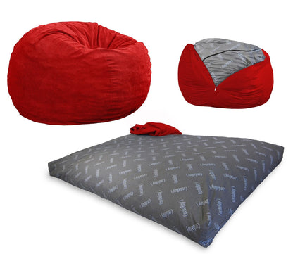 CordaRoy's Bean Bag Chair, Corduroy Convertible Chair Folds from Bean Bag to Bed, As Seen on Shark Tank - Red, Full Size