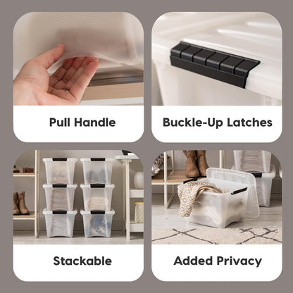 IRIS USA 6 Contenedores de 19 Qt con Tapa, Perla | Oculta el contenido para una apariencia limpia. Ideal para ropa de cama, decoración y clóset. Diseño anidable.