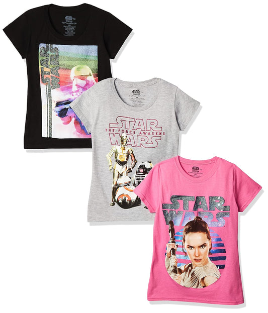 STAR WARS - Playera clásica para niña, Paquete de 3