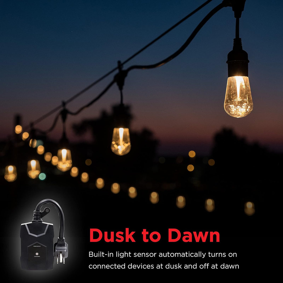 UltraPro Temporizador de luz para exteriores, del anochecer al amanecer, 1 toma de tierra, juego simple, decoración de temporada, iluminación exterior, resistente a la intemperie, funciona con bombillas LED, CFL, incandescentes y halógenas, paquete de 2, 