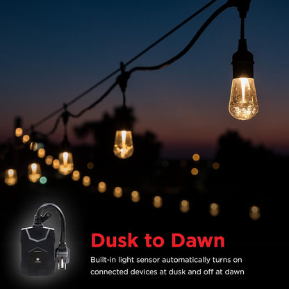 UltraPro Temporizador de luz para exteriores, del anochecer al amanecer, 1 toma de tierra, juego simple, decoración de temporada, iluminación exterior, resistente a la intemperie, funciona con bombillas LED, CFL, incandescentes y halógenas, paquete de 2, 