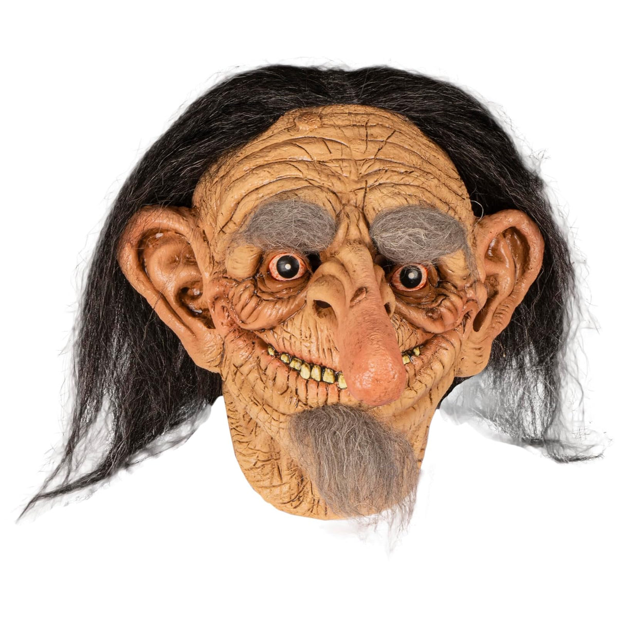 Ghoulish Productions Máscara Funny Troll con Cuello de Látex – Máscara Realista de Duende Viejo con Nariz Grande y Cabello Largo Pintada a Mano – Ideal para Halloween, Disfraces y Coleccionistas