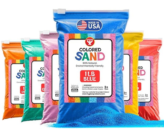 Hygloss - Arena de colores para manualidades, 6 bolsas de colores surtidos, 1 libra vibrante y colorido, kit de arte de arena para niños, actividades de aula para niños de 3, 4, 5, 6, 7, 8, 9, 10, 11