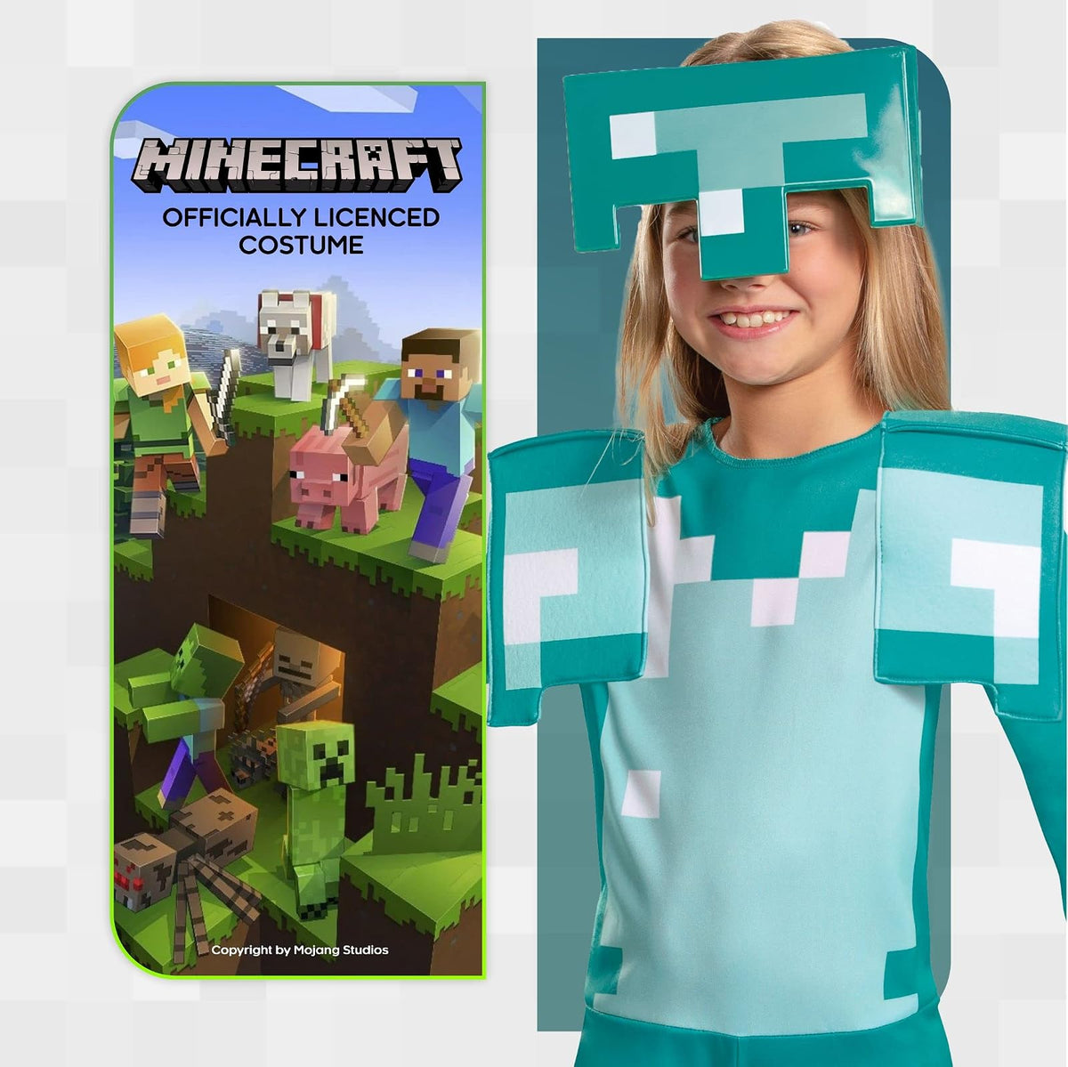 Disfraz Oficial de Armadura Minecraft Infantil, Minecraft Mojang, Talla Infantil (7-8)