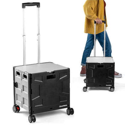 CleverMade - Caja Plegable con Ruedas con Tapa, 4 Ruedas, giratoria y Deslizante, con asa y Ruedas giratorias, para un fácil Transporte y Uso versátil, Capacidad de 35 litros y 75 Libras, Color Negro