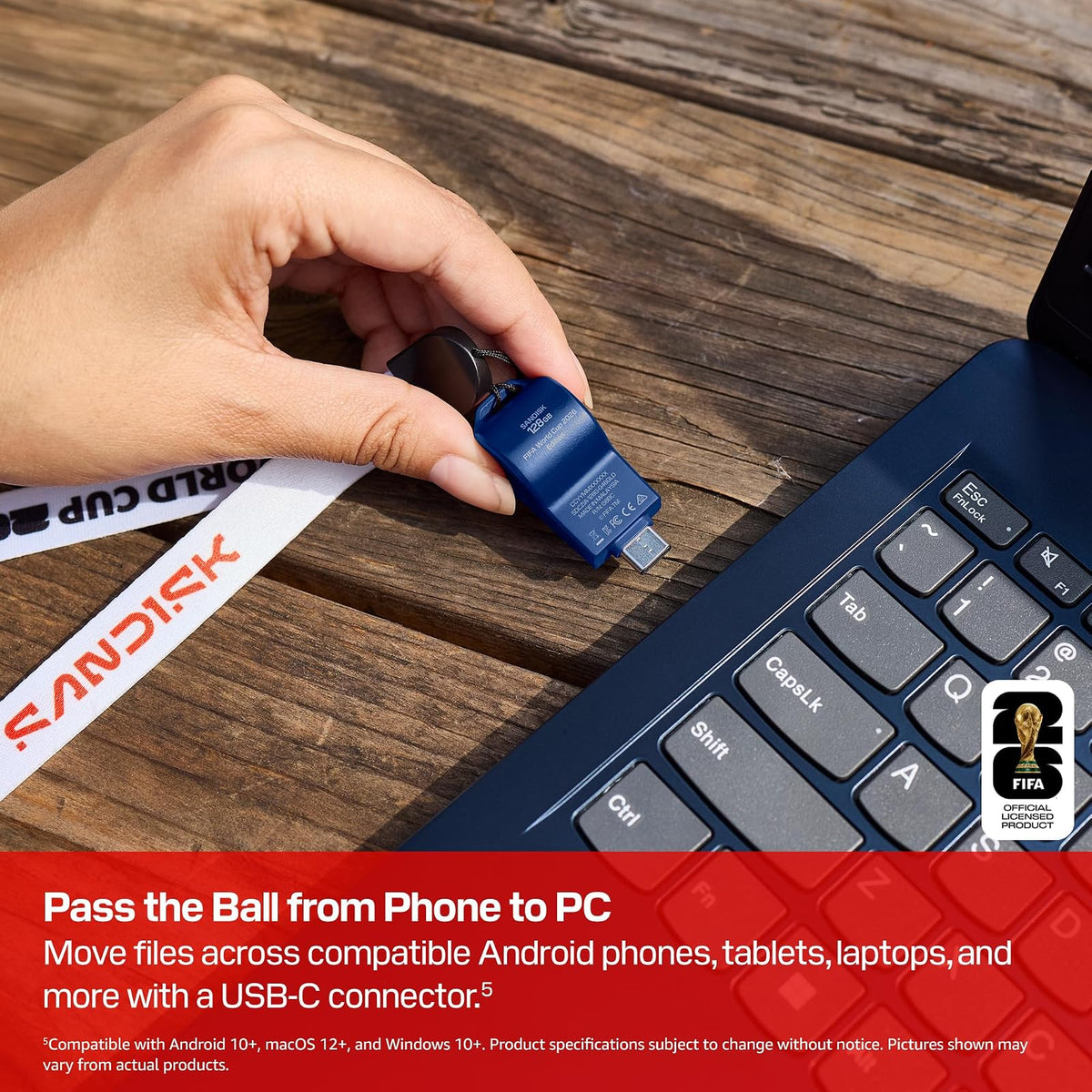 SANDISK - Unidad Flash USB-C de 128 GB, edición 2026 de la Copa Mundial de la FIFA - hasta 300 MB/s velocidades de Transferencia, USB 3.2 Gen 1, USB Tipo C - Azul, Estados Unidos - SDCZIA-128G-G46B