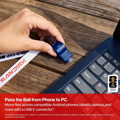 SANDISK - Unidad Flash USB-C de 128 GB, edición 2026 de la Copa Mundial de la FIFA - hasta 300 MB/s velocidades de Transferencia, USB 3.2 Gen 1, USB Tipo C - Azul, Estados Unidos - SDCZIA-128G-G46B