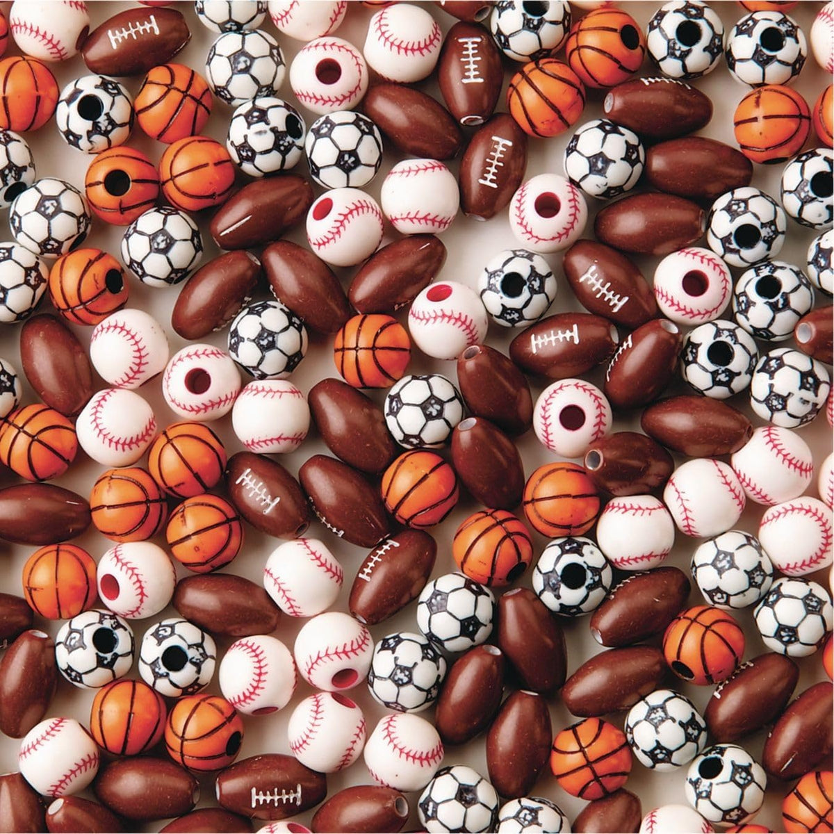 S&S Worldwide Color Splash! Mezcla de abalorio deportivas: abalorio de fútbol, béisbol, fútbol y . Haz joyas deportivas para niños, añade a mochilas y cordones, 12-15 mm con agujeros de 2,5-3,5 mm. Plástico. Paquete de 144.