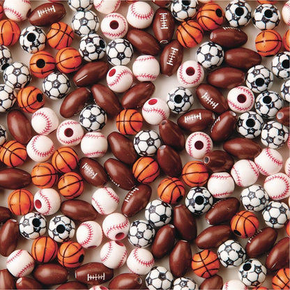 S&S Worldwide Color Splash! Mezcla de abalorio deportivas: abalorio de fútbol, béisbol, fútbol y . Haz joyas deportivas para niños, añade a mochilas y cordones, 12-15 mm con agujeros de 2,5-3,5 mm. Plástico. Paquete de 144.