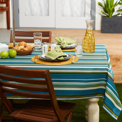 DII Summer Stripe - Colección de Mesa con Cierre para Exteriores, Multiusos, Lavable a máquina, Mantel Redondo de 60 Pulgadas, Playa