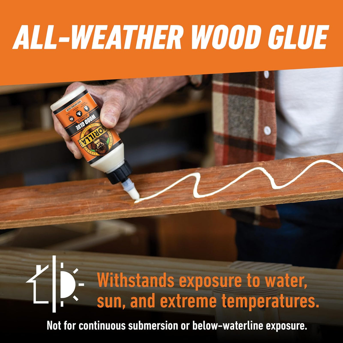 Gorilla Ultimate - Pegamento impermeable para madera, color de madera natural, 8 onzas (paquete de 1) - Impermeable para proyectos y reparaciones en interiores o exteriores