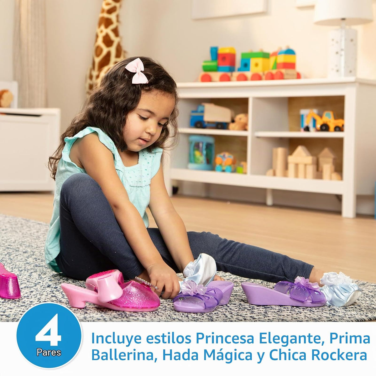 Melissa & Doug Zapatos de Disfraz, ¡Salir con estilo! Colección de Juego de Rol, 4 Pares de Zapatos, Juego de Imitación