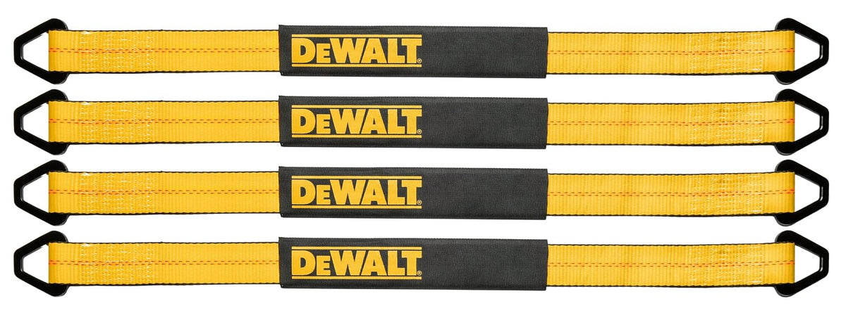 DEWALT - Correas de Amarre para Ejes, Resistencia a la Rotura de 5.4 Ton, elevadores de Soporte, para Camiones, remolques, ATV, UTV, DXBC80005, Paquete de 4, 5 x 96.5 cm, Negro y Amarillo