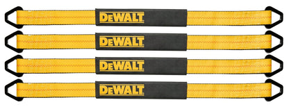 DEWALT - Correas de Amarre para Ejes, Resistencia a la Rotura de 5.4 Ton, elevadores de Soporte, para Camiones, remolques, ATV, UTV, DXBC80005, Paquete de 4, 5 x 96.5 cm, Negro y Amarillo