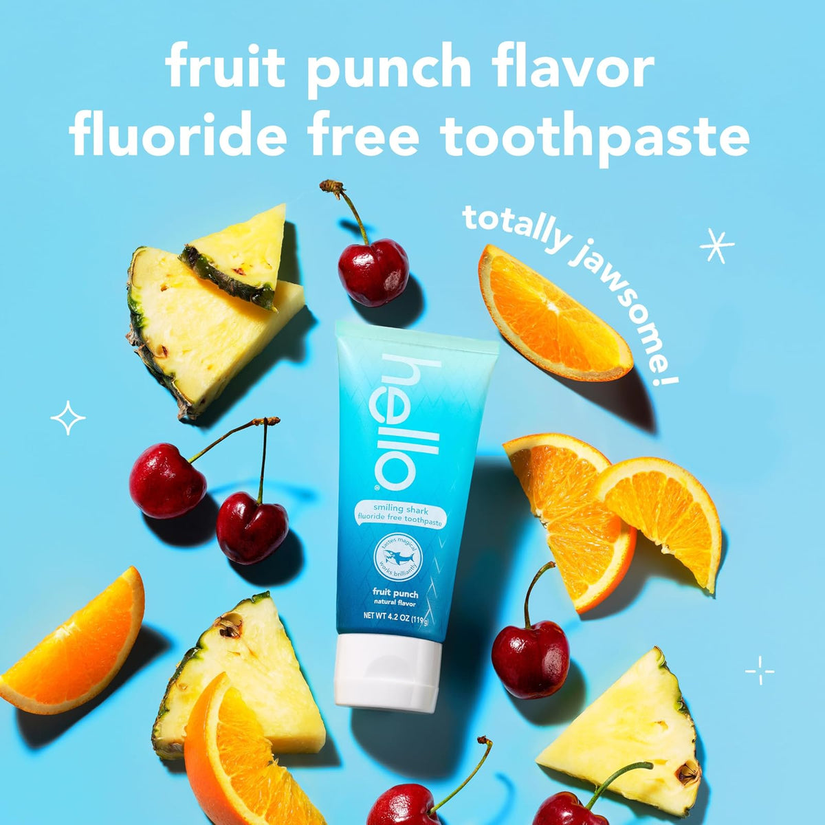 hello- â€œSmiling Shark Fluoruro Libre De Pasta De Dientes Para Niños, Ponche De Frutas Naturales, Tubo De 4.2 Oz
