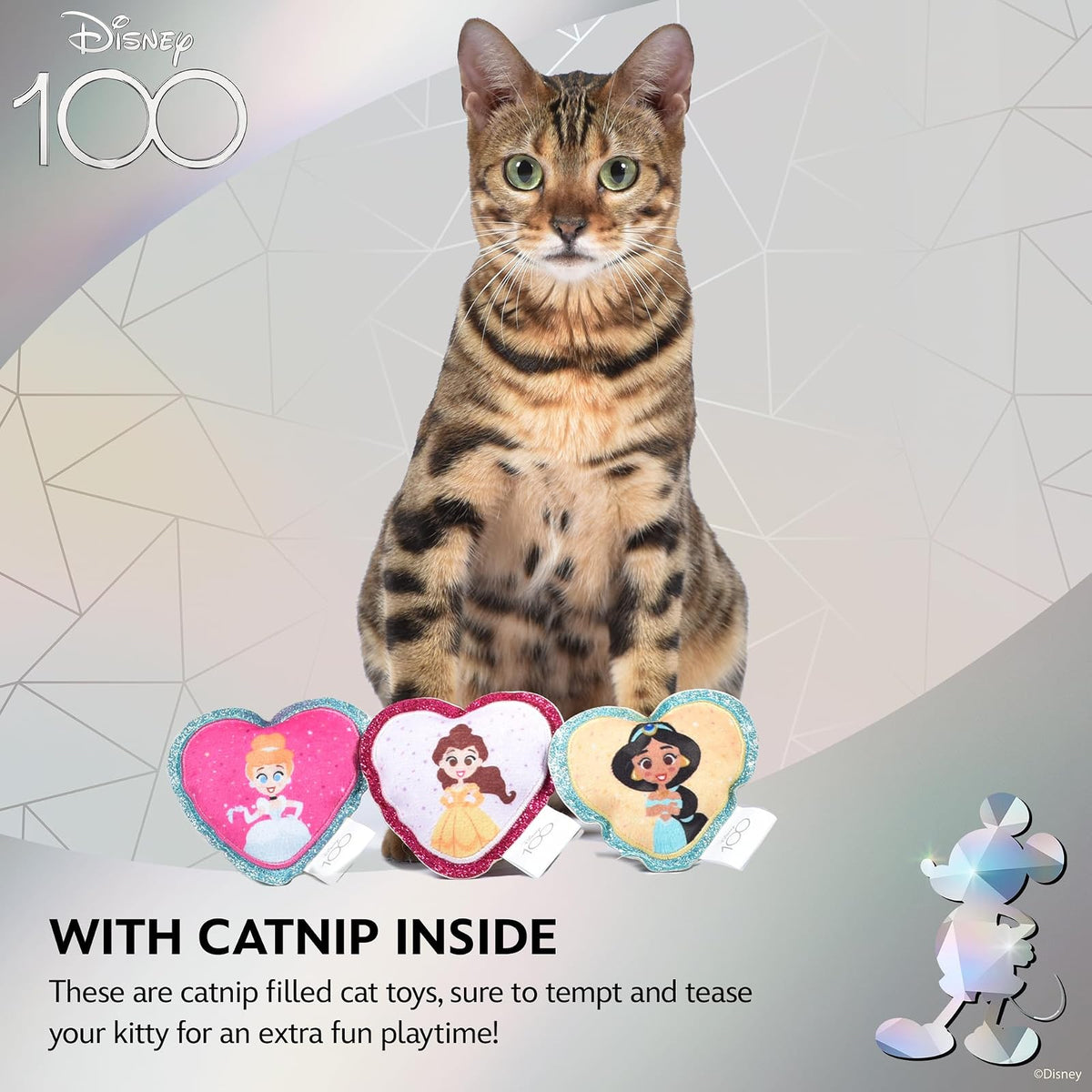 Disney for Pets - Juguetes de Princesa para Gatos de 3 Piezas con zacate gatera y Arruga, 4 Pulgadas | Juguetes y crujientes para Gatos | Juguetes de Peluche de zacate gatera para Gatos