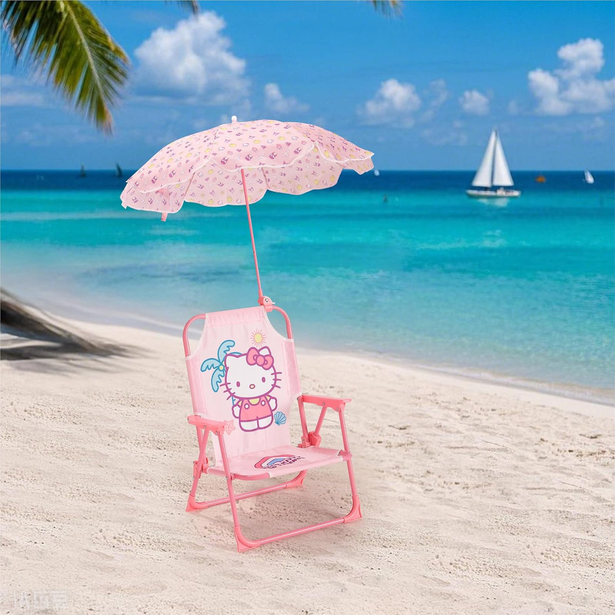 Idea Nuova Sanrio Hello Kitty - Silla de Playa Plegable para niños con sombrillas, Silla de Campamento portátil para niños a Partir de 3 años, Ligera y compacta para Playa, Campamento y Patio Trasero