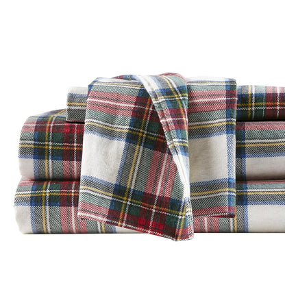 Comfort Spaces - Sábanas de Franela de algodón Transpirable con Bolsillos Profundos y Funda de Almohada, tamaño Individual, a Cuadros, Gris/Rojo, 6 Piezas
