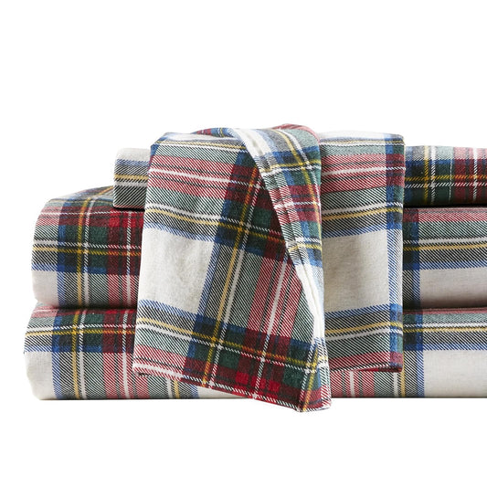 Comfort Spaces - Sábanas de Franela de algodón Transpirable con Bolsillos Profundos y Funda de Almohada, tamaño Individual, a Cuadros, Gris/Rojo, 6 Piezas