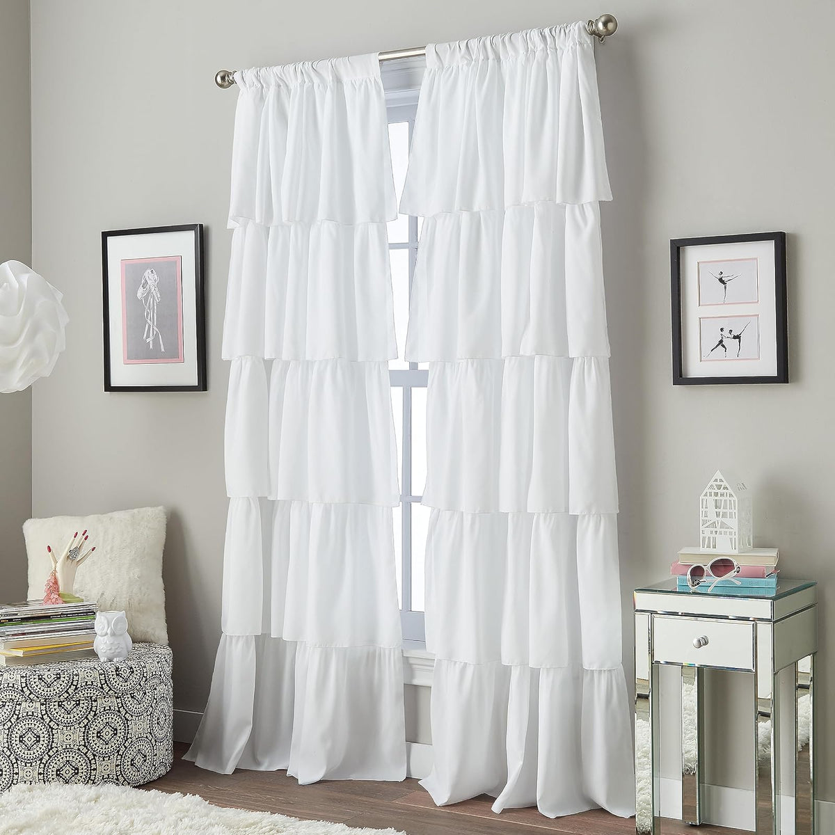 Curtainworks Panel de Cortina con Volantes, Poliéster - 106.7An x 160Al cm (1 Paneles) - Blanco