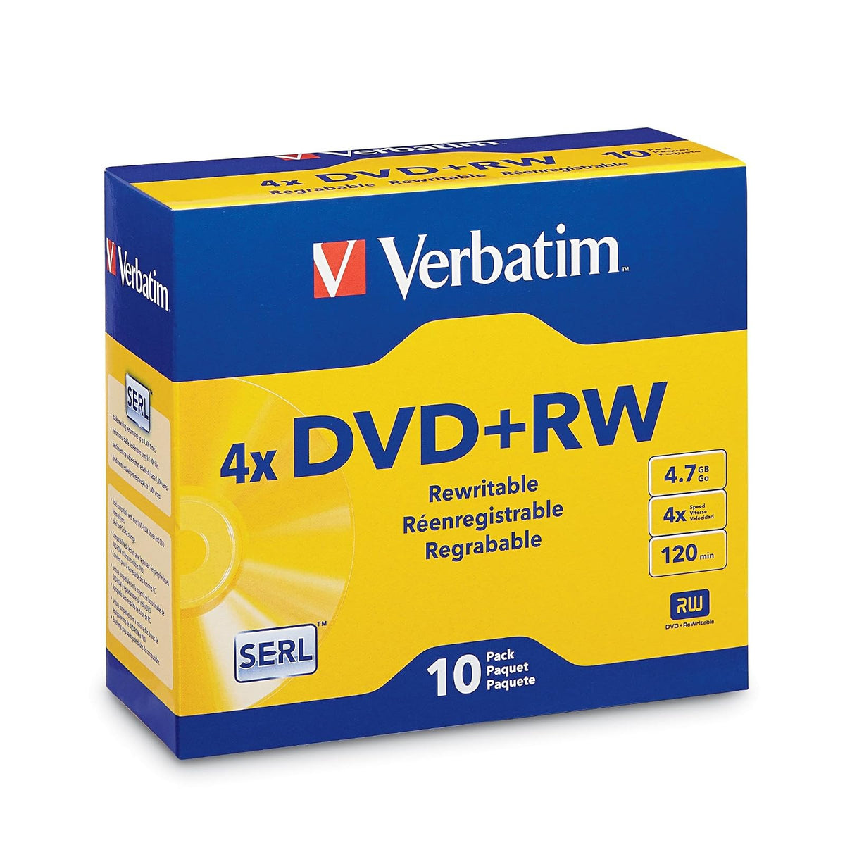Verbatim 94839 4.7 GB 1x- 4X ReWritable Disc DVD+RW, 10-Disc Slim Jewel Case