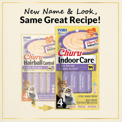 Churu Inaba, Premios Cremosos para Gato, Sabor Atún, Control de Bolas de Pelo, 24 Tubos de 14g