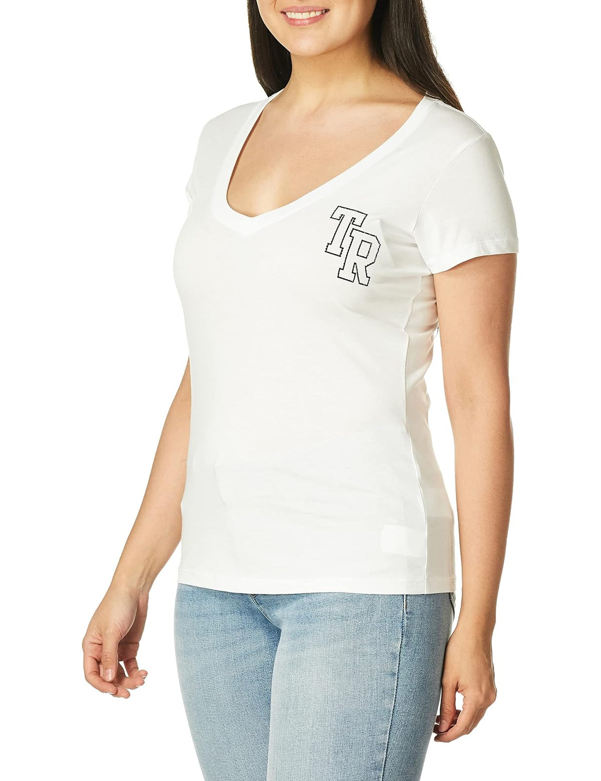 True Religion Buddha Love - Camiseta de Manga Corta con Cuello en V Camiseta para Mujer