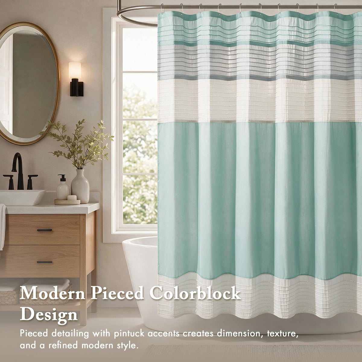Madison Park Amherst - Cortina de Ducha de Seda sintética a Rayas Modernas Cortinas de baño de Microfibra, 72 x 72 Pulgadas, Color Aguamarina