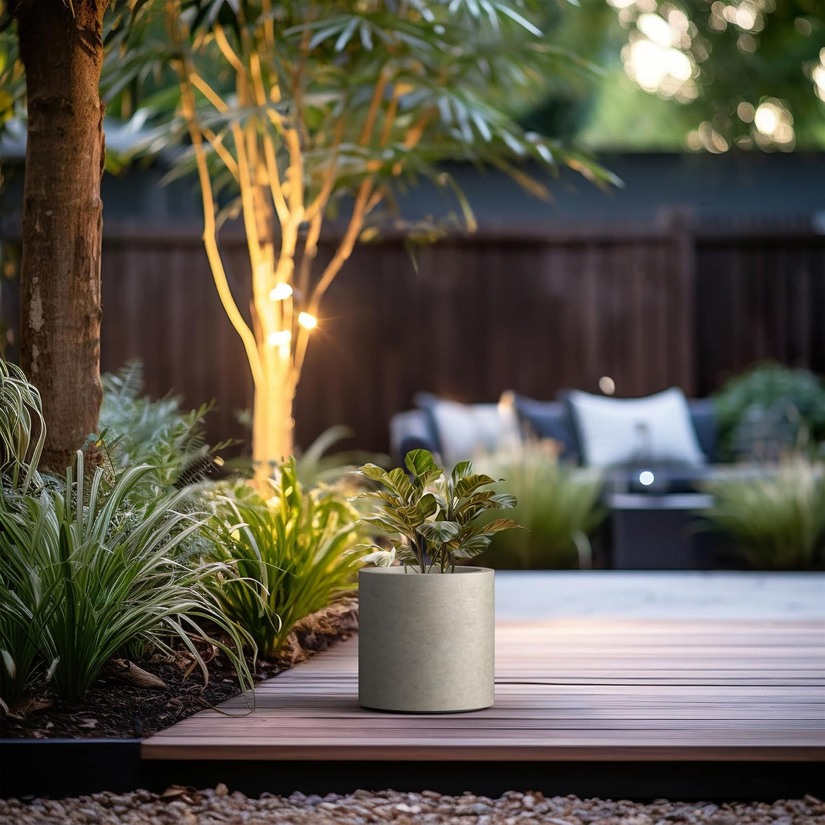 Kante - Maceta Redonda de hormigón de 9.8 Pulgadas de diámetro, Estilo Moderno, Grande, cilíndrica, con Orificio de Drenaje y tapón de Goma para Patio Interior y Exterior, hormigón Desgastado