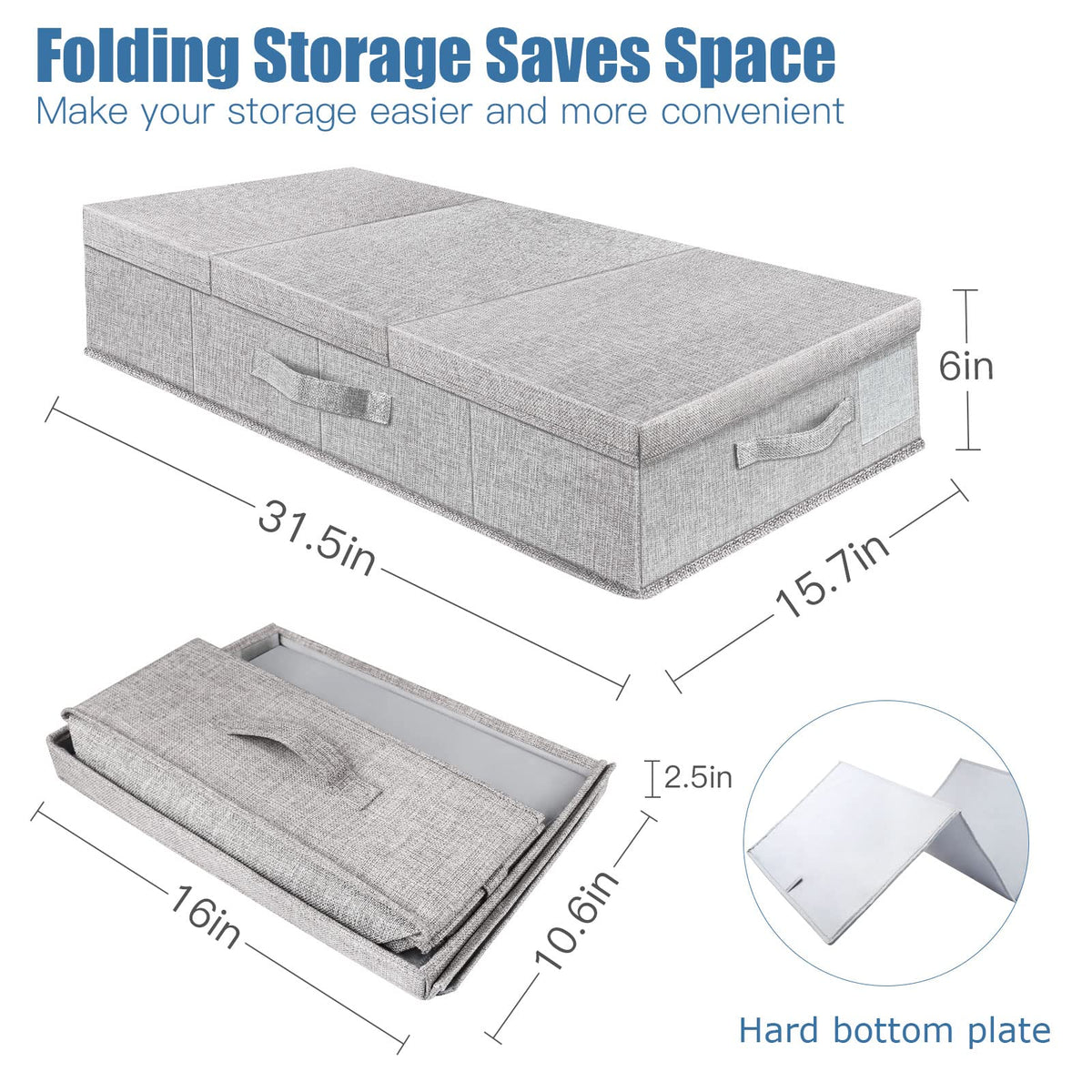 Supowin Contenedores de almacenamiento debajo de la cama con tapas, caja organizadora grande para debajo de la cama con asa, plegable debajo de las bolsas de almacenamiento para organizar ropa