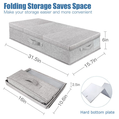 Supowin Contenedores de almacenamiento debajo de la cama con tapas, caja organizadora grande para debajo de la cama con asa, plegable debajo de las bolsas de almacenamiento para organizar ropa