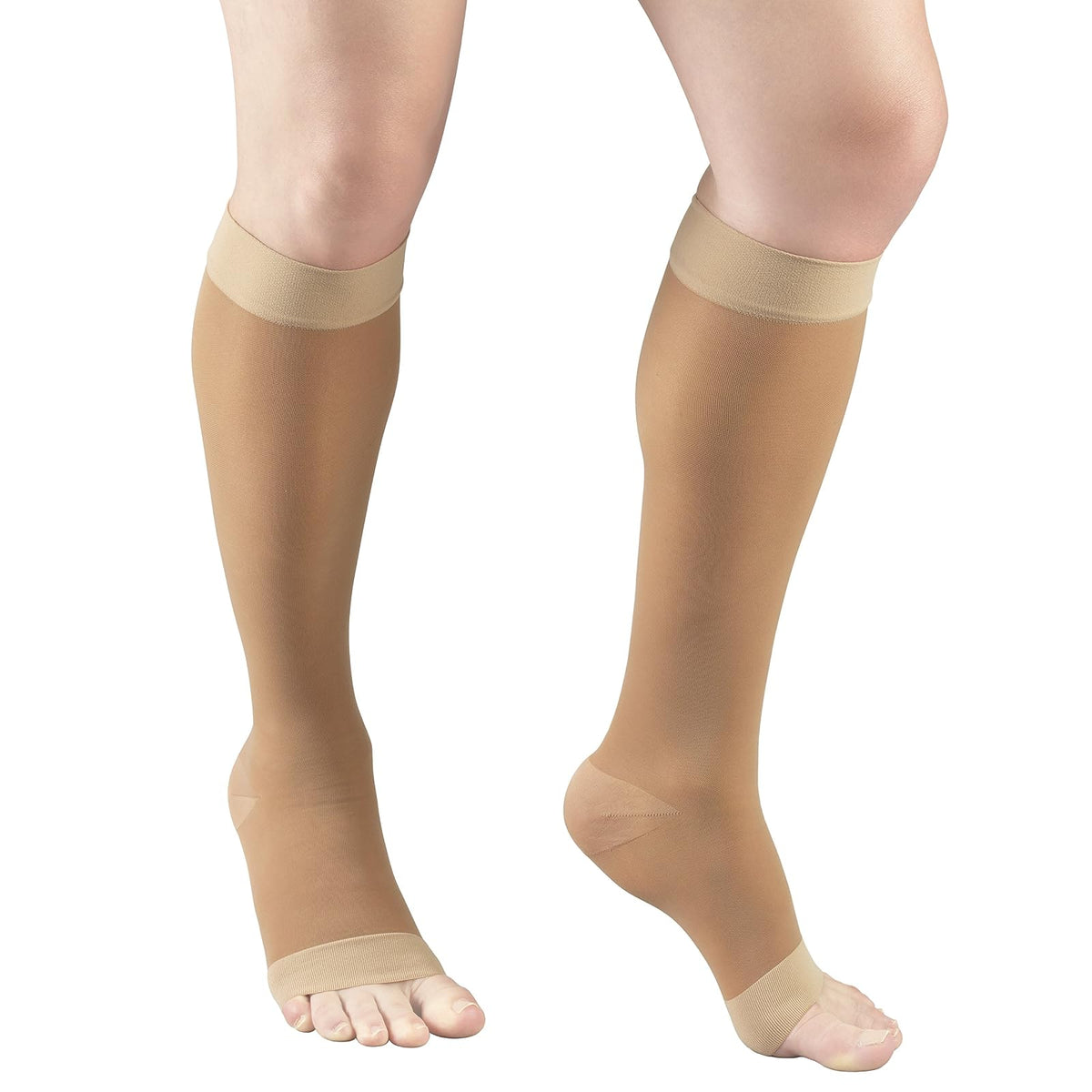 Truform Sheer Compression Stockings, 15-20 mmHg, Women's Knee High Length, Open Toe, 20 Denier, Beige, Large