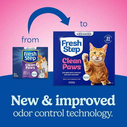 Fresh Step Advanced Clean Paws Arena para Gatos Aglutinante, de Bajo Rastro, Patas Limpias, con Control de Olores, 37 Libras (16.8 kg) en Total (2 packs de 18.5 libras).