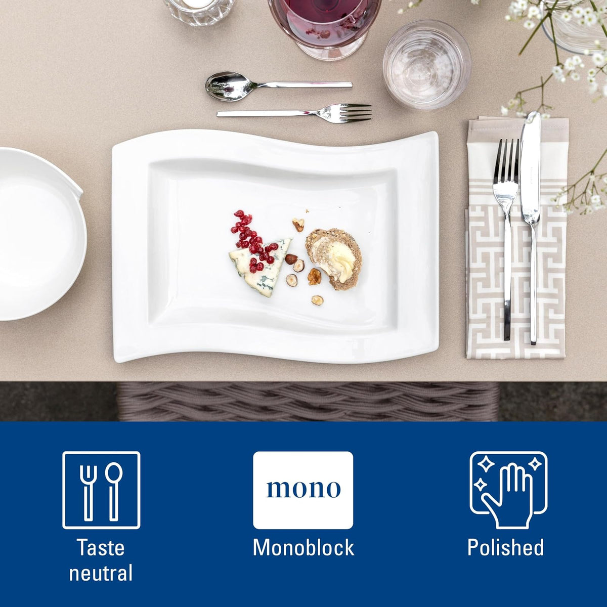 Villeroy & Boch NewWave Collection Juego de cubiertos de 20 piezas, servicio para utensilios de acero inoxidable 4, 18/10, apto para lavaplatos