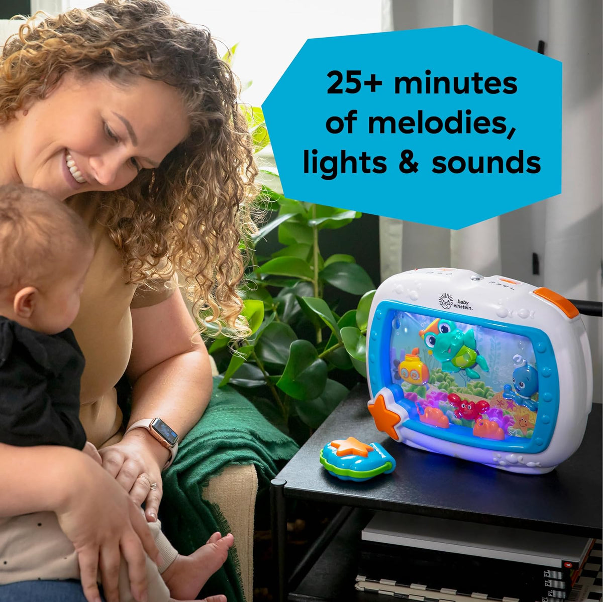 Baby Einstein Sea Dreams Soother - Juguete relajante con melodías y luces suaves para bebé, sonidos del océano, conciliador del sueño, incluye control remoto, fácil de sujetar a la cuna, a partir de 0 meses (Azul)