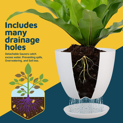 Lifemaster Eco Friendly Plant Pot Set - 10-Pack Home Decor Flower Indoor and Outdoor Plastic Pots with Drainage Holes, Assorted Sizes (7", 6.6", 6", 5.3", 4.8") - Stackable Garden Versatile Planters