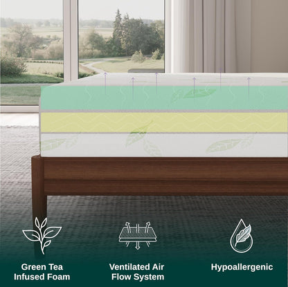 NapQueen Colchón de Espuma viscoelástica con infusión de té Verde de tamaño Individual, 12 Pulgadas, Certificado CertiPUR-US
